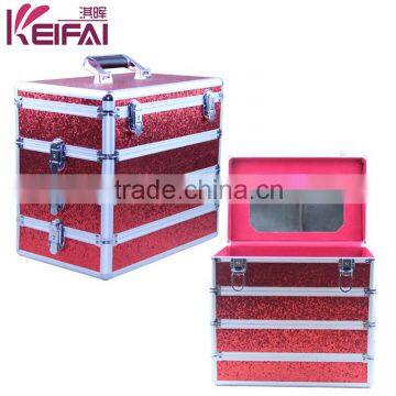 Personalized Red Sequin Aluminum Makeup Vanity Box With Lock