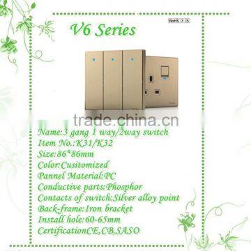 V6 series safety products in alibaba 3 gang 1 way switch with CE,CB,SASO