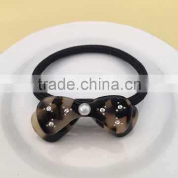 Tortoise shell magnetic bow elastic hair band black rubber band pearl decorative resin bow knot ponytail holder