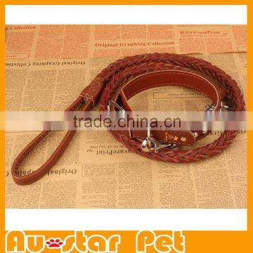 High Quality Customized Braided Leather Dog Leashes for Medium or Large Dogs, Genuine Leather Pet Collars and Leashes photo-3