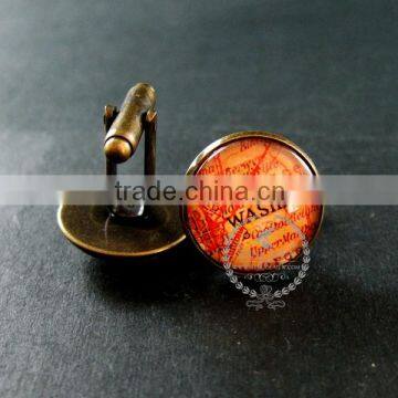 20mm Vintage Antiqued Bronze Washington Old Map Art Collage Glass Cabochon Round Cufflinks Fashion Wedding Cuff Links 6600037