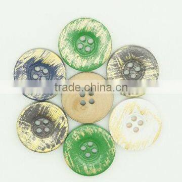 4 Holes Paint Colorful Green Blue Beige Wood Button With Old Effect photo-3