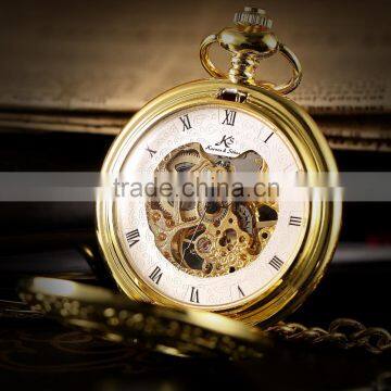 Skeleton Steampunk Transparent Half Hunter Roman Dial Gold Mechanical Pocket Watch photo-2