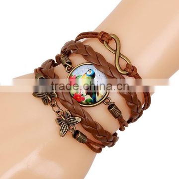 Yiwu manufaturer genuine leather bracelet, miraculous time gem stone bracelet leather bracelet