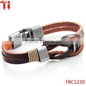 Dark Brown Genuine Leather Nautical Knot Bracelet with Silver New Secure Clasps