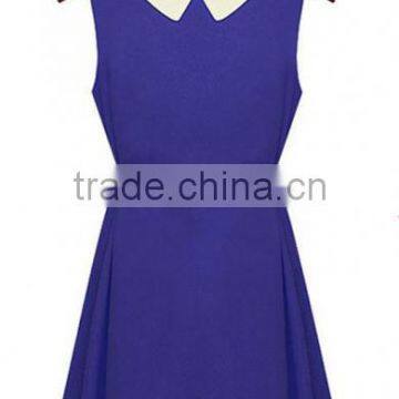 Yellow Plain Belt Turndown Collar Sleeveless Dress Casual Dresses for Women photo-4