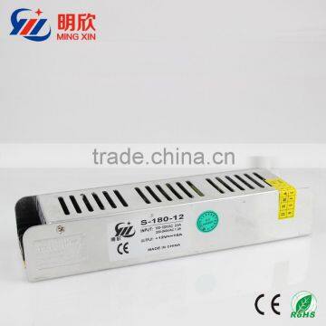 180w strip power supply , dc 12v 15a slim case LED switching power supply with 2 years of warranty