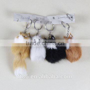 Fluffy Rabbit Foot Plush Leather Keychain Animal