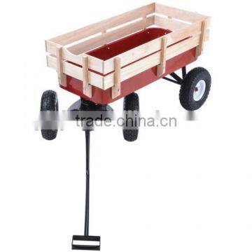 OUTDOOR WAGON ALL TERRAIN PULLING KID CHILDREN GARDEN CART W/WOOD RAILING RED photo-4