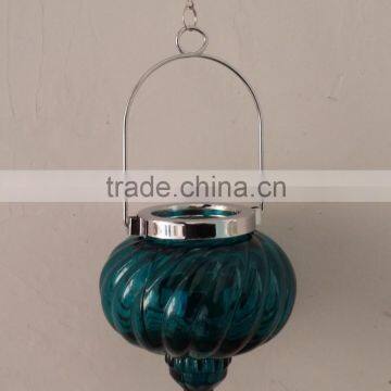 hanging glass candle holder with chrome plated metal