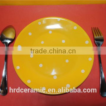 High quality wholesale yellow ceramic plate with polka dots