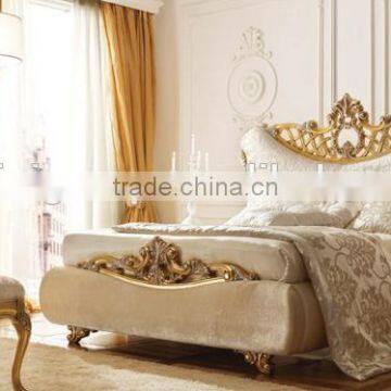 New Arrival Luxurious Solid Wood Golden Carving King Size Bed With Elegant Cream Color Fabric Tufted Headboard BF11-03294c photo-3