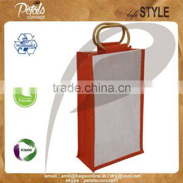Two Bottle Jute Wine Bag With Cane Handle photo-2