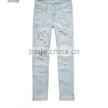 China Factory Ladies Ripped Jeans