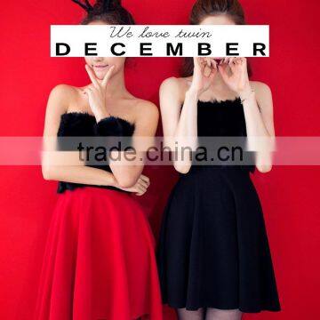 2017 Merry Christmas Sexy One Piece Girls Party Dresses Faux Fur Bust Christmas Costume HSD5490