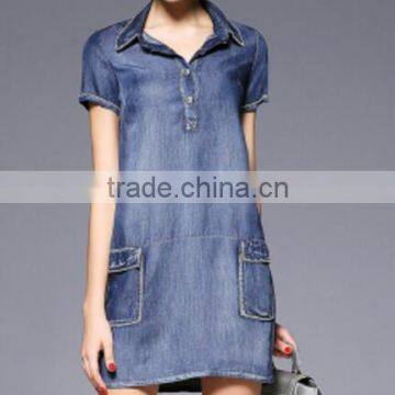 New desgin navy Button mini denim A line skirt for teen women/Cotton short sleeved skirt