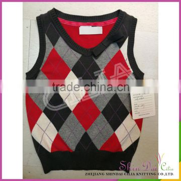 Cheap custom pretty boy 100% cotton knitting square jacquard sweater vest