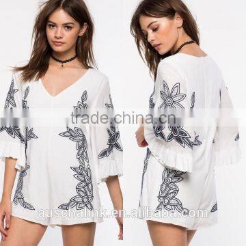 New Style Girls White Bold Embroidered Floral Cheap Romper photo-6