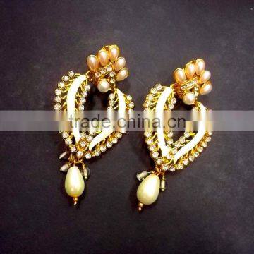 Indian Jewelry Ethnic Pearl Kundan Earrings photo-3