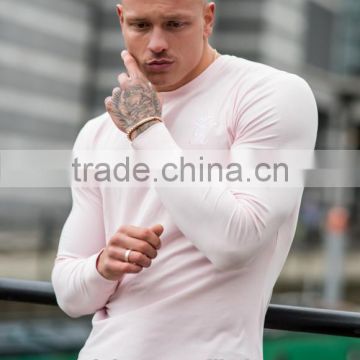 Heavenly Pink Mens Long Sleeve T Shirt Longline Curved Hem T Shirt Wholesale Muscle Fitted Gym wear Fashion Streetwear