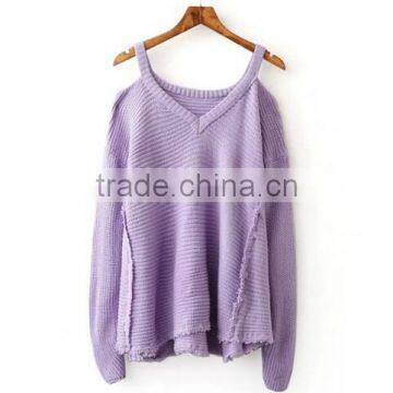 4233Runwaylover Hot Sale Ladies V-neck Shoulder Sweater photo-4