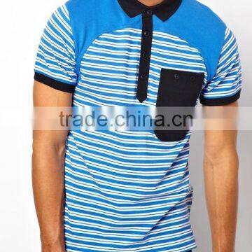 Hot Sale Wholesale Casual Pocket Men's Stripes Pocket Polo T Shirt