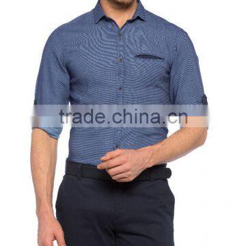 Blue Solid Super skinny Long Sleeve Buttonless Men Shirt