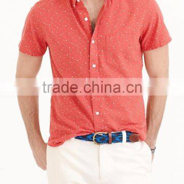 2015 cotton/linen shirt in bubble print button-down collar half sleeve slim fit fashion shirts