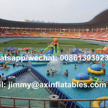 Custom 0.9MM PVC Tarpaulin Inflatable Water Park Equipments,Rectangular Metal Frame Pool photo-2