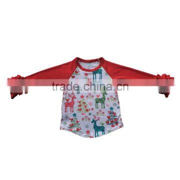 Remake boutique kids cotton clothes deer printed icing ruffle sleeves kids christmas shirts reglan soft children girls tops