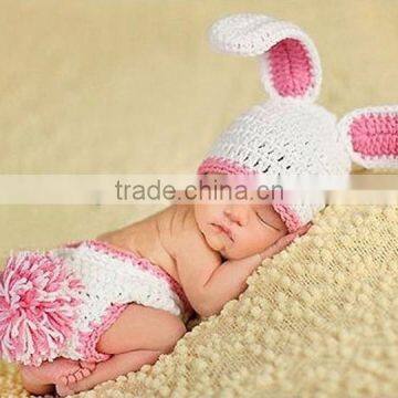 Wholesale crochet 0-6 month newborn baby bunny hat and diaper cover set M5032823