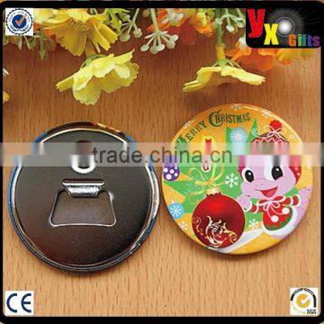 2014 promotional gifts magneic tinplate bottle opener with plastic button