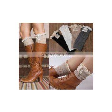 Hot Brown Women Knitting Snowflake Deer Shape Footless Knee Socks Leg Warmer photo-6
