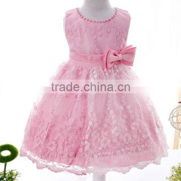 Simple style summer sleeveless lacework bowknot party cute new born baby dress