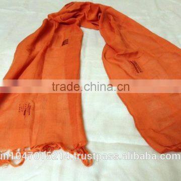 Hand woven cotton scarf with hand embroidery