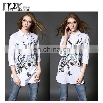 Embroidered long sleeve latest fashion blouse design long shirt