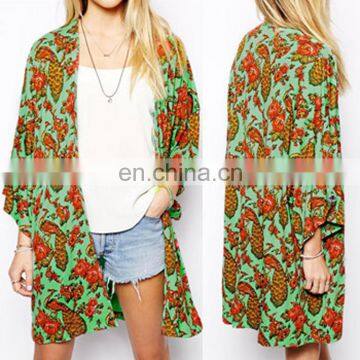 High Fashion girls print chiffon long style kimono ladies cardigan