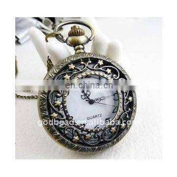 W78 wholesale Antique brass bronze pocket watch chain charm pendant watch necklace nickel free lead free