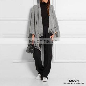 Light Grey Oversized Fringed Cashmere Wrap Poncho Sweater