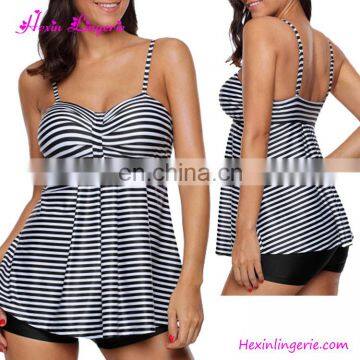 2017 Wholesale Sport Stripe Two Pieces Bikini Bra Swimsuits For Girls photo-2