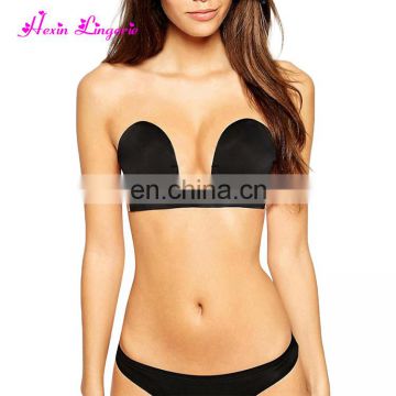 Smooth Black U Shape magic self adhesive backless strapless push up bra