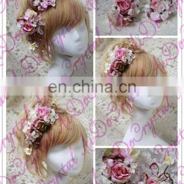 Aidocrystal Fashion Classic Bridal Flower Hair Piece Raw Material Pink Hair Accessories photo-3