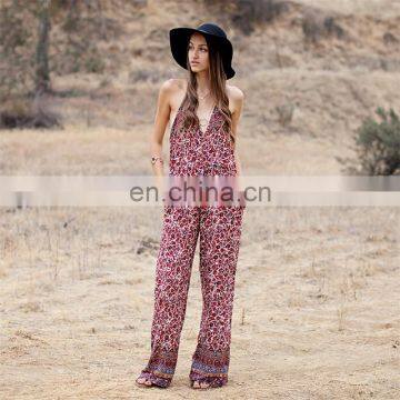 Womens Open Back Sexy Floral Printing Ladies Jumpsuit photo-3