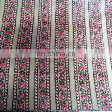 Indian Floral Striped Block Printed Fabric Natural Sanganeri Jaipuri Fabric