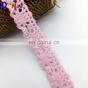 OLCT072 1.4cm Fashion Fine Pink Cotton Tulle African Lace Crochet for Ladies Dress photo-2