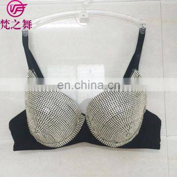 Newest designed manufacturer full rhinestone decorated belly dance bra for lady