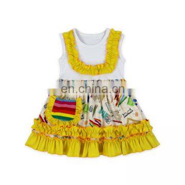 Girl Pocket Dress and Rainbow Stripe Ruffle Pant Bulk Wholesale Kids Clothing Back to School Outfit photo-2