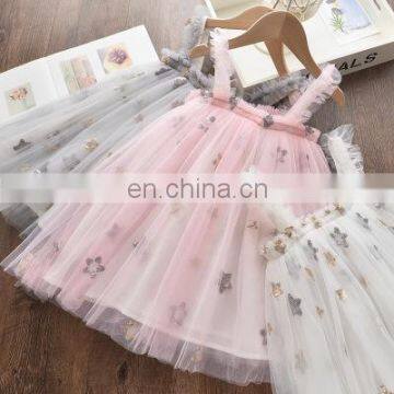 2020 summer new Korean children's clothing girls suspender skirt pure color embroidery sequined mesh skirt princess tutu skirt