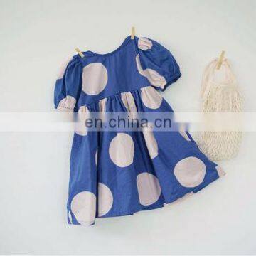 Children's skirt summer new style Korean board back U-neck big polka dot one-piece girl dress puff sleeve one-piece dress