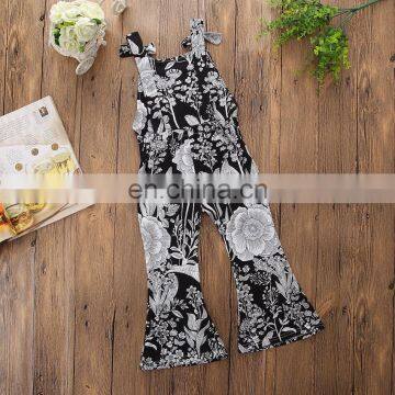 INS Girl Black Jumpsuit Baby Girl Flower Print Romper Summer Sleeveless Outwear photo-4